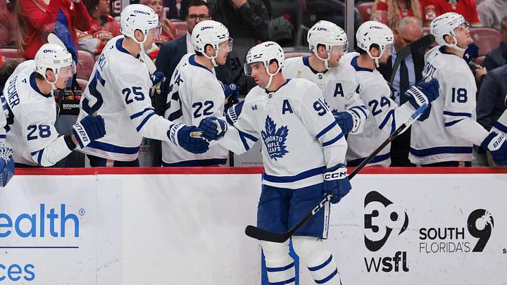Feb 26, 2026; Sunrise, Florida, USA; Toronto Maple Leafs center John Tavares (91) celebrates after scoring against the Florida Panthers during the third period at Amerant Bank Arena. Mandatory Credit: Sam Navarro-Imagn Images Feb 26, 2026; Sunrise, Florida, USA; Toronto Maple Leafs center John Tavares (91) celebrates after scoring against the Florida Panthers during the third period at Amerant Bank Arena. Mandatory Credit: Sam Navarro-Imagn Images