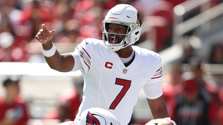 Sep 27, 2026; Santa Clara, California, USA;  Arizona Cardinals quarterback Jacoby Brissett (7) reacts against the San Francisco 49ers in the first half at Levi's Stadium.  Mandatory Credit: Sergio Estrada-Imagn Images