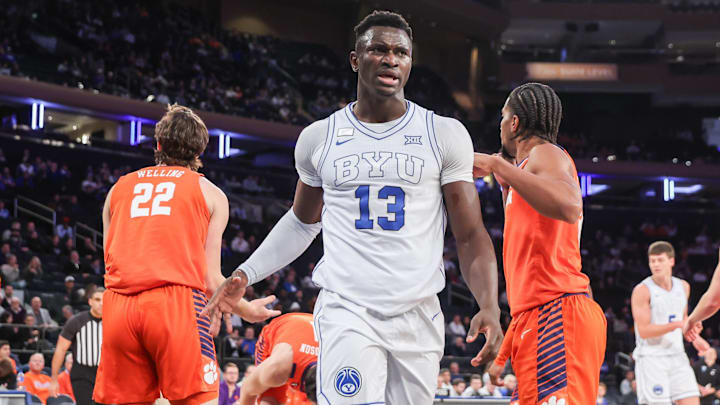Dec 9, 2025; New York, New York, USA;  BYU Cougars center Keba Keita (13) at Madison Square Garden. Mandatory Credit: Wendell Cruz-Imagn Images