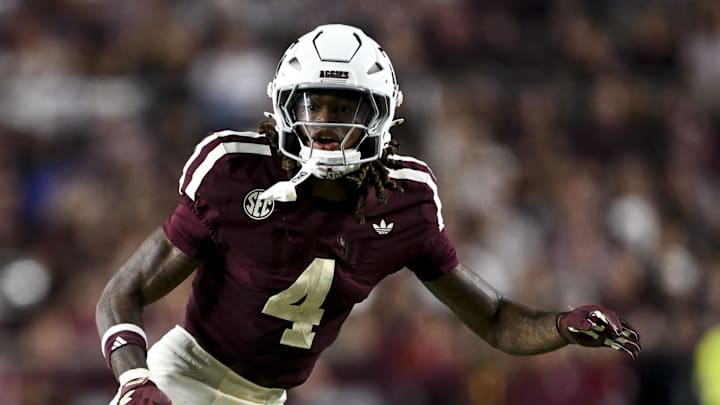 Oct 11, 2025; College Station, Texas, USA; Texas A&;M Aggies cornerback Will Lee III (4) defends in coverage during the second half against the Florida Gators at Kyle Field.  