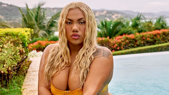 Parris Goebel was photographed by Yu Tsai in Jamaica. Swimsuit by Decolet the label.