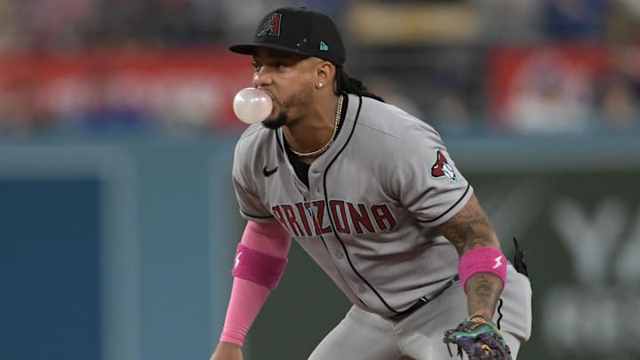 May 21, 2025; Los Angeles, California, USA; Arizona Diamondbacks second baseman Ketel Marte (4) gets set in the fifth inning against the Los Angeles Dodgers at Dodger Stadium. Mandatory Credit: Jayne Kamin-Oncea-Imagn Images May 21, 2025; Los Angeles, California, USA; Arizona Diamondbacks second baseman Ketel Marte (4) gets set in the fifth inning against the Los Angeles Dodgers at Dodger Stadium. Mandatory Credit: Jayne Kamin-Oncea-Imagn Images