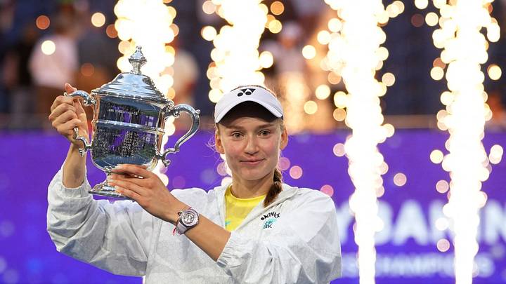 Elena Rybakina celebrates with the trophy after winning the 2026 US Open final against Belarus' Aryna Sabalenka IMAGN IMAGES via Reuters/Robert Deutsch