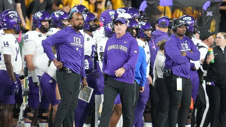Oct 17, 2026; Waco, Texas, USA;  TCU Horned Frogs head coach Sonny Dykes reacts on the sideline during the first half against the Baylor Bears at McLane Stadium.  Mandatory Credit: Chris Jones-Imagn Images