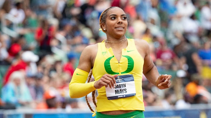 Oregon’s Jadyn Mays finishes third in the women’s 200 meters on day four of the NCAA Outdoor Track & Field Championships on Saturday, June 8, 2024, at Hayward Field in Eugene, Ore.