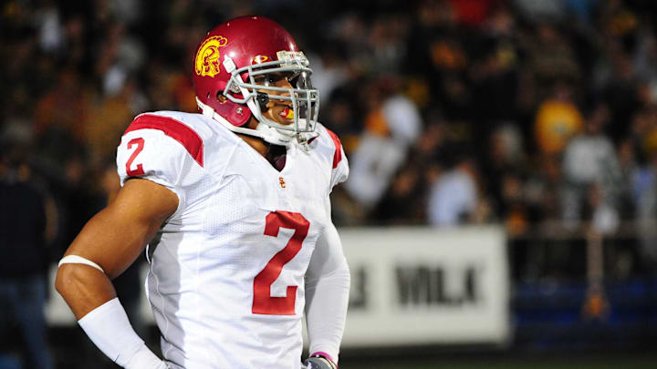 Taylor Mays in 2009 as a hulking USC safety. Taylor Mays in 2009 as a hulking USC safety.