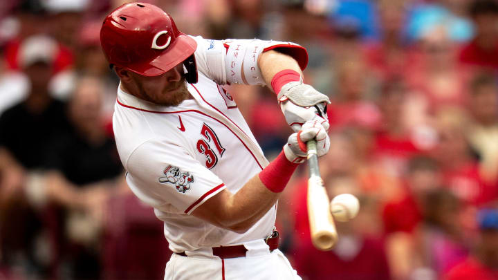 Cincinnati Reds catcher Tyler Stephenson (37) hits a solo home run in the second inning of the MLB game between Cincinnati Reds and Colorado Rockies at Great American Ball Park in Cincinnati on Tuesday, July 9, 2024.