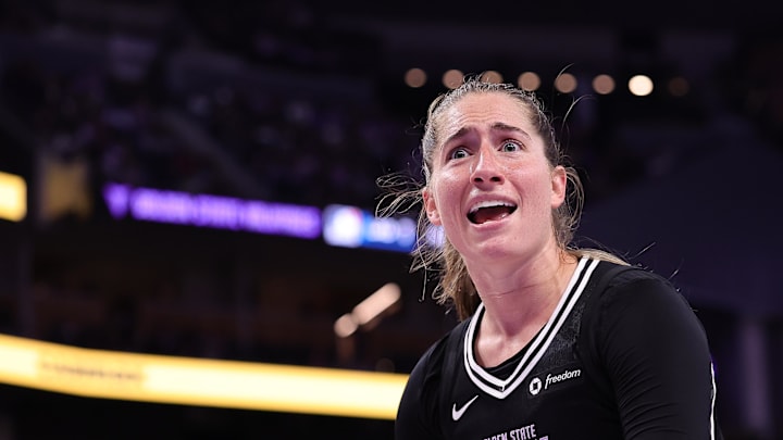 Sep 2, 2025; San Francisco, California, USA; Golden State Valkyries guard Kate Martin (20) reacts after a call during the third quarter against the New York Liberty at Chase Center. Mandatory Credit: Kelley L Cox-Imagn Images Sep 2, 2025; San Francisco, California, USA; Golden State Valkyries guard Kate Martin (20) reacts after a call during the third quarter against the New York Liberty at Chase Center. Mandatory Credit: Kelley L Cox-Imagn Images