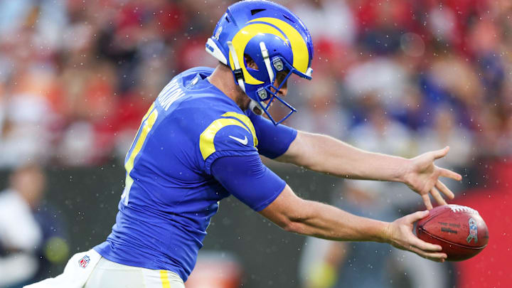 Nov 6, 2022; Tampa, Florida, USA;  Los Angeles Rams punter Riley Dixon (11) punts the ball against
