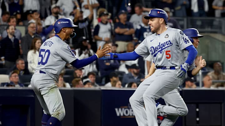 Los Angeles Dodgers first baseman Freddie Freeman (5) celebrates.