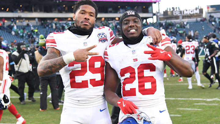 NY Giants running back Tyrone Tracy Jr. (29) and running back Devin Singletary (26) NY Giants running back Tyrone Tracy Jr. (29) and running back Devin Singletary (26)