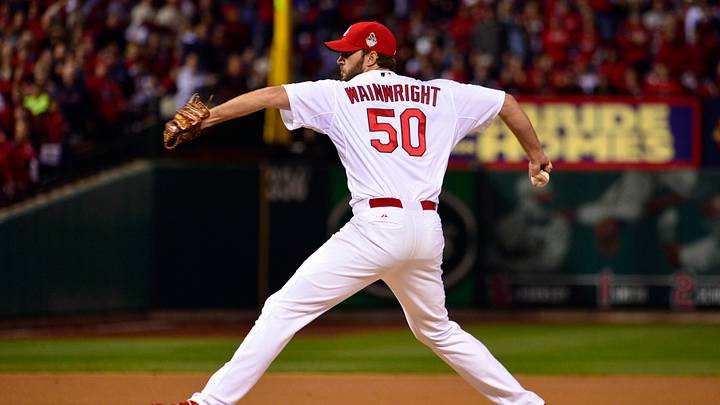 Oct 28, 2013; St. Louis, MO, USA; St. Louis Cardinals starting pitcher Adam Wainwright throws a pitch against the Boston Red Sox in the first inning during game five of the MLB baseball World Series at Busch Stadium. Mandatory Credit: Scott Rovak-USA TODAY Sports Oct 28, 2013; St. Louis, MO, USA; St. Louis Cardinals starting pitcher Adam Wainwright throws a pitch against the Boston Red Sox in the first inning during game five of the MLB baseball World Series at Busch Stadium. Mandatory Credit: Scott Rovak-USA TODAY Sports