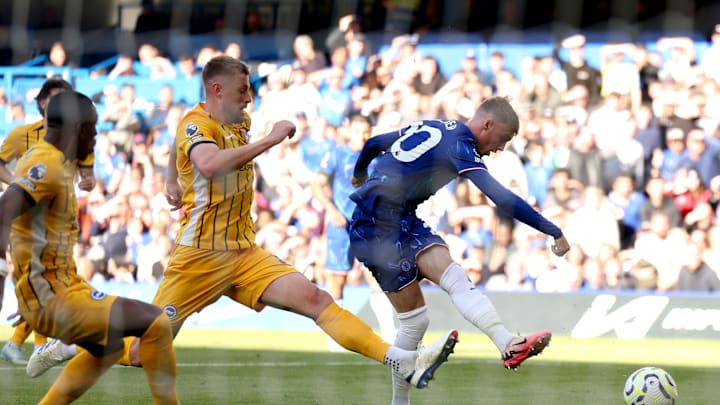 Cole Palmer converts his and Chelsea's fourth goal of the game against Brighton 