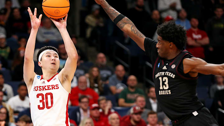 Mar 22, 2024; Memphis, TN, USA;  Nebraska Cornhuskers guard Keisei Tominaga (30) shoots the ball