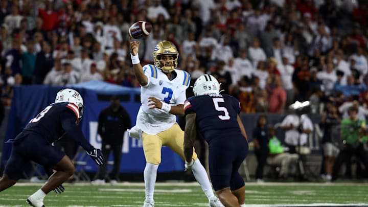 Nov 4, 2023; Tucson, Arizona, USA; UCLA Bruins quarterback Dante Moore #3 makes a pass against
