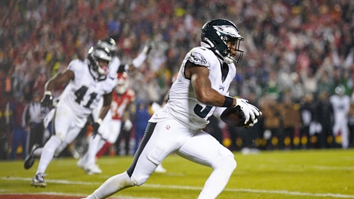 Nov 20, 2023; Kansas City, Missouri, USA; Philadelphia Eagles safety Kevin Byard (31) intercepts a
