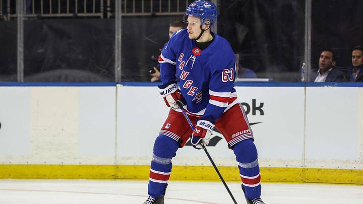 Sep 22, 2026; New York, New York, USA; New York Rangers defenseman Alberts Smits (63) controls the puck in the first period against the New York Islanders at Madison Square Garden. Mandatory Credit: Wendell Cruz-Imagn Images Sep 22, 2026; New York, New York, USA; New York Rangers defenseman Alberts Smits (63) controls the puck in the first period against the New York Islanders at Madison Square Garden. Mandatory Credit: Wendell Cruz-Imagn Images