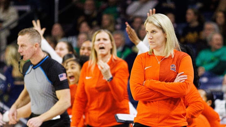 Virginia Tech head coach Megan Duffy looks on during a NCAA women's basketball game against Virginia Tech at Purcell Pavilion on Thursday, February. 5, 2026, in South Bend. Virginia Tech head coach Megan Duffy looks on during a NCAA women's basketball game against Virginia Tech at Purcell Pavilion on Thursday, February. 5, 2026, in South Bend.