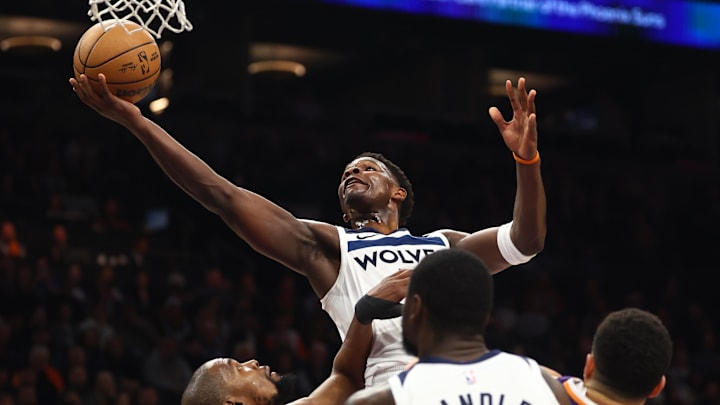 Minnesota Timberwolves guard Anthony Edwards shoots the ball over Phoenix Suns forward Kevin Durant in the first half at Footprint Center. in Phoenix on Jan. 29, 2025. Minnesota Timberwolves guard Anthony Edwards shoots the ball over Phoenix Suns forward Kevin Durant in the first half at Footprint Center. in Phoenix on Jan. 29, 2025.