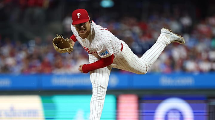 Sep 24, 2025; Philadelphia, Pennsylvania, USA; Philadelphia Phillies pitcher Jesus Luzardo (44) throws a pitch against the Miami Marlins during the fifth inning at Citizens Bank Park. Mandatory Credit: Bill Streicher-Imagn Images Sep 24, 2025; Philadelphia, Pennsylvania, USA; Philadelphia Phillies pitcher Jesus Luzardo (44) throws a pitch against the Miami Marlins during the fifth inning at Citizens Bank Park. Mandatory Credit: Bill Streicher-Imagn Images