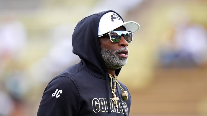 Colorado Buffaloes head coach Deion Sanders walks on the field before the game against the North Dakota State Bison at Folsom Field. Colorado Buffaloes head coach Deion Sanders walks on the field before the game against the North Dakota State Bison at Folsom Field.