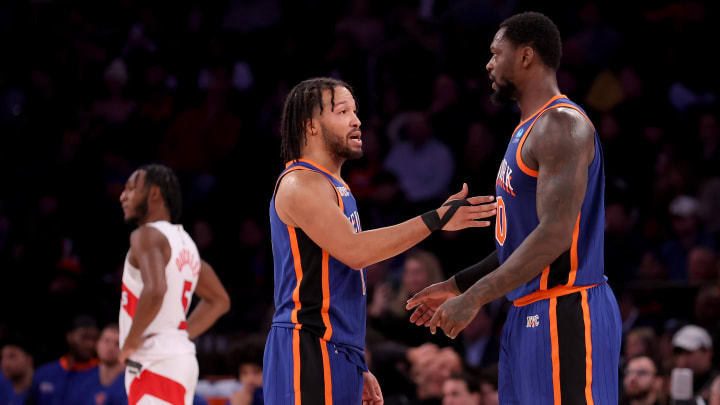 Jan 20, 2024; New York, New York, USA; New York Knicks guard Jalen Brunson (11) talks to forward Julius Randle (30) during the third quarter against the Toronto Raptors at Madison Square Garden. Mandatory Credit: Brad Penner-USA TODAY Sports Jan 20, 2024; New York, New York, USA; New York Knicks guard Jalen Brunson (11) talks to forward Julius Randle (30) during the third quarter against the Toronto Raptors at Madison Square Garden. Mandatory Credit: Brad Penner-USA TODAY Sports