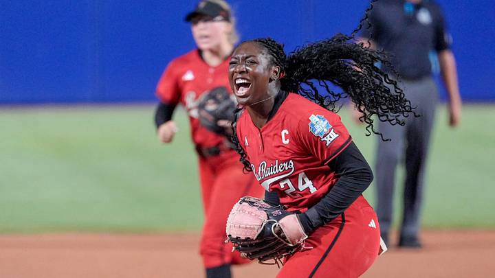 Texas Tech pitcher Nijaree Canady (24) celebrates getting a strikeout in the first inning of the second softball game between Texas Tech and Alabama at the Women’s College World Series at Devon Park in Oklahoma City, on Monday, June 1, 2026. Texas Tech pitcher Nijaree Canady (24) celebrates getting a strikeout in the first inning of the second softball game between Texas Tech and Alabama at the Women’s College World Series at Devon Park in Oklahoma City, on Monday, June 1, 2026.