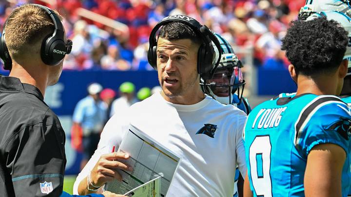 Carolina Panthers head coach Dave Canales has a word with an assistant in the second quarter of the game against the Buffalo Bills at the New Highmark Stadium. Mandatory Credit: Mark Konezny-Imagn Images Carolina Panthers head coach Dave Canales has a word with an assistant in the second quarter of the game against the Buffalo Bills at the New Highmark Stadium. Mandatory Credit: Mark Konezny-Imagn Images
