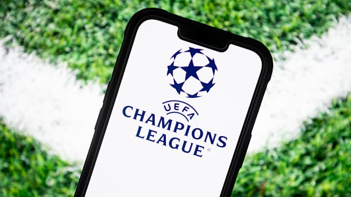 In this photo illustration, the UEFA Champions League logo...