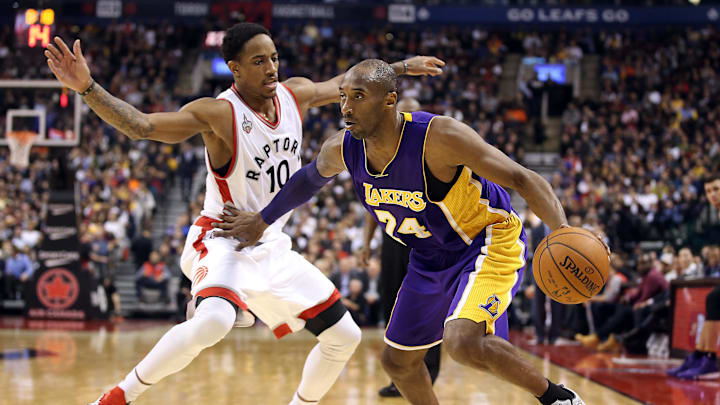 Dec 7, 2015; Toronto, Ontario, CAN; Los Angeles Lakers guard Kobe Bryant (24) against Toronto