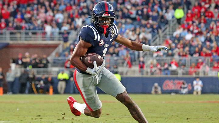 Dec 20, 2025; Oxford, MS, USA; Mississippi Rebels wide receiver De'Zhaun Stribling (1) runs after a catch for a touchdown during the third quarter against the Tulane Green Wave at Vaught-Hemingway Stadium. Mandatory Credit: Petre Thomas-Imagn Images Dec 20, 2025; Oxford, MS, USA; Mississippi Rebels wide receiver De'Zhaun Stribling (1) runs after a catch for a touchdown during the third quarter against the Tulane Green Wave at Vaught-Hemingway Stadium. Mandatory Credit: Petre Thomas-Imagn Images