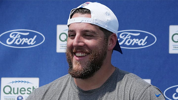 East Rutherford, NJ -- August 1, 2024 -- Offensive lineman, Greg Van Roten after practice today at training camp for the New York Giants.