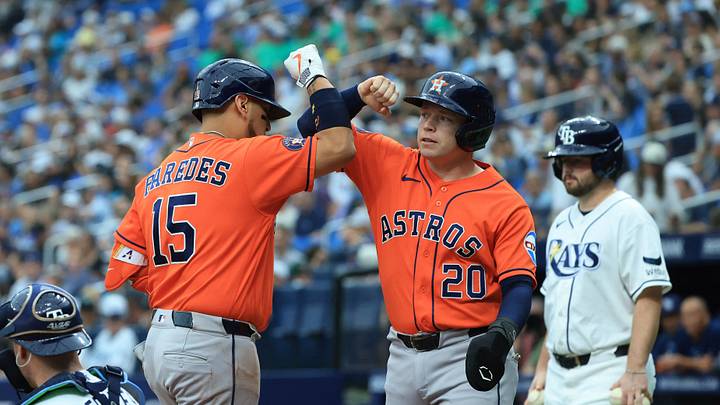 Houston Astros third baseman Isaac Paredes (15) and shortstop Nick Allen (20) Credit: Kim Klement Neitzel-Imagn Images