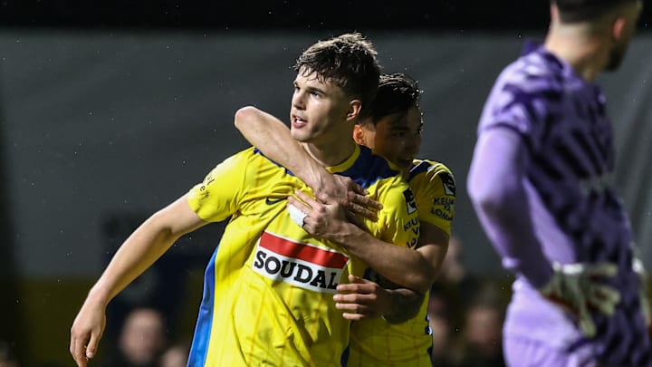Luka Vuskovic after scoring for KVC Westerlo 