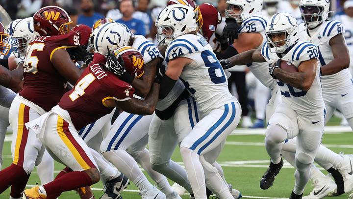 Oct 4, 2026; Tottenham, ENG; Indianapolis Colts running back Jonathan Taylor (28) carries the ball against the Washington Commanders at Tottenham Hotspur Stadium. Mandatory Credit: Geoff Burke-Imagn Images Oct 4, 2026; Tottenham, ENG; Indianapolis Colts running back Jonathan Taylor (28) carries the ball against the Washington Commanders at Tottenham Hotspur Stadium. Mandatory Credit: Geoff Burke-Imagn Images