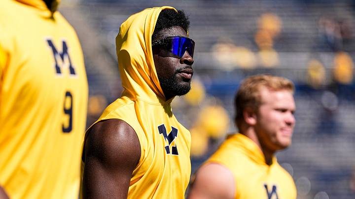 Michigan safety Rod Moore Jr. (1) warms up ahead of the game between Michigan and Iowa at Michigan Stadium in Ann Arbor on Saturday, Sept. 26, 2026. Michigan safety Rod Moore Jr. (1) warms up ahead of the game between Michigan and Iowa at Michigan Stadium in Ann Arbor on Saturday, Sept. 26, 2026.