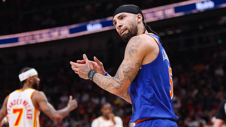 Knicks guard Jose Alvarado reacts during a game.