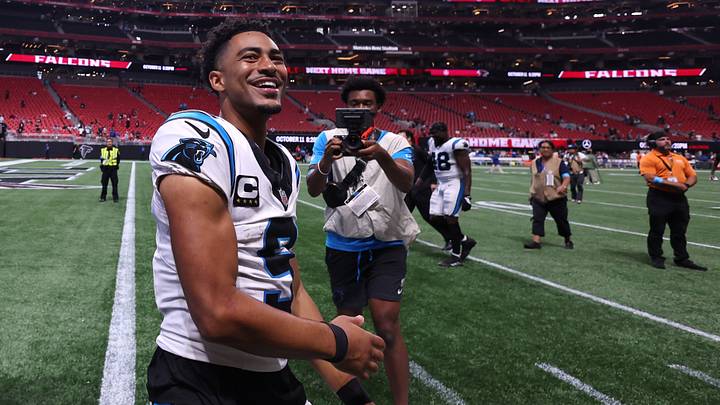 Sep 20, 2026; Atlanta, Georgia, USA; Carolina Panthers quarterback Bryce Young (9) celebrates after the game against the Atlanta Falcons at Mercedes-Benz Stadium. Mandatory Credit: Brett Davis-Imagn Images Sep 20, 2026; Atlanta, Georgia, USA; Carolina Panthers quarterback Bryce Young (9) celebrates after the game against the Atlanta Falcons at Mercedes-Benz Stadium. Mandatory Credit: Brett Davis-Imagn Images