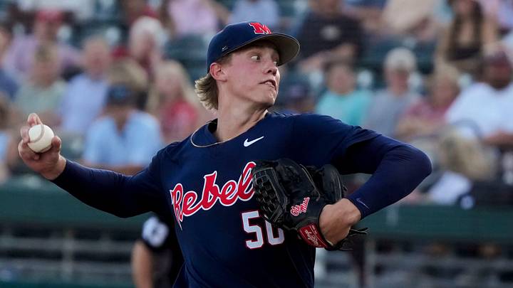 Ole Miss pitcher Taylor Rabe makes a pitch against Alabama in the final week of the regular season at Sewell-Thomas Stadium. Ole Miss pitcher Taylor Rabe makes a pitch against Alabama in the final week of the regular season at Sewell-Thomas Stadium.