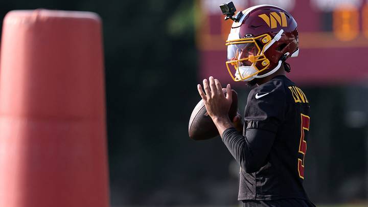 Commanders quarterback Jayden Daniels is learning a new offense in training camp. Commanders quarterback Jayden Daniels is learning a new offense in training camp.