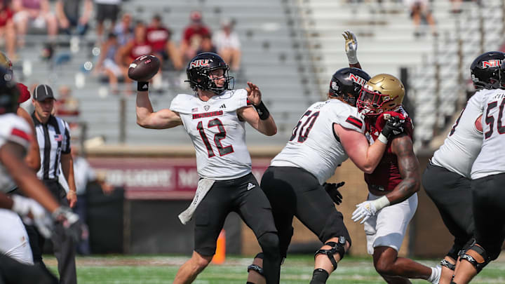 Sep 2, 2023; Chestnut Hill, Massachusetts, USA; Northern Illinois Huskies quarterback Rocky Lombardi