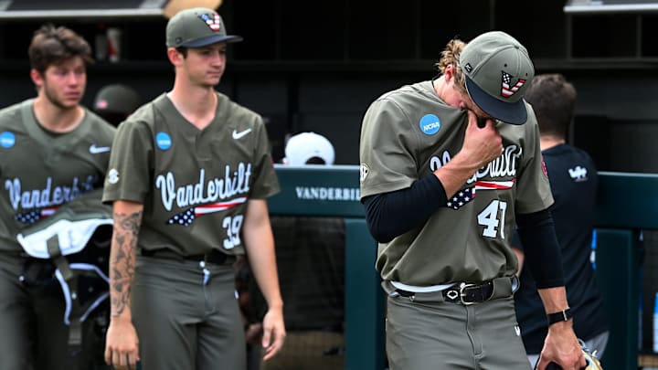 Vanderbilt pitcher Austin Nye (40) walks to the locker room after the team’s 5-4 loss to Wright State in the Nashville Regional NCAA Baseball Tournament elimination game at Hawkins Field Sunday, June 1, 2025, in Nashville, Tenn. Vanderbilt pitcher Austin Nye (40) walks to the locker room after the team’s 5-4 loss to Wright State in the Nashville Regional NCAA Baseball Tournament elimination game at Hawkins Field Sunday, June 1, 2025, in Nashville, Tenn.