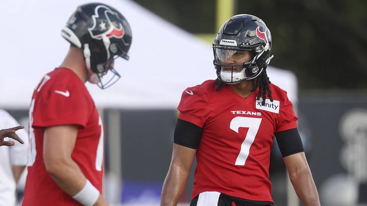 Jul 23, 2025; Houston, TX, USA; Houston Texans quarterback C.J. Stroud (7) during training camp at Houston Methodist Training Center. Mandatory Credit: Troy Taormina-Imagn Images Jul 23, 2025; Houston, TX, USA; Houston Texans quarterback C.J. Stroud (7) during training camp at Houston Methodist Training Center. Mandatory Credit: Troy Taormina-Imagn Images
