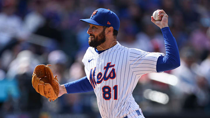 Apr 20, 2025; New York City, New York, USA; New York Mets relief pitcher Danny Young (81) delivers a pitch during the seventh inning against the St. Louis Cardinals at Citi Field. Mandatory Credit: Vincent Carchietta-Imagn Images