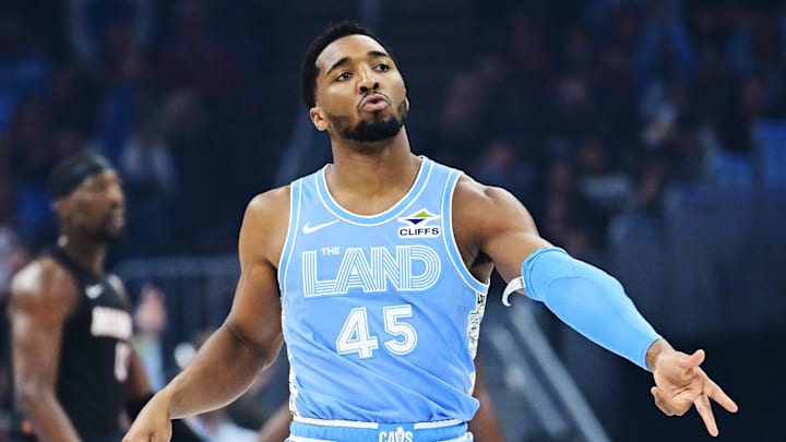 Donovan Mitchell celebrates during the Cavaliers' 112–107 win over the Heat on March 5, 2025.
