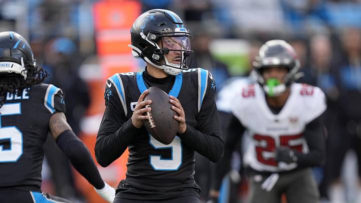 Dec 21, 2025; Charlotte, North Carolina, USA; Carolina Panthers quarterback Bryce Young (9) drops to throw during the second half against the Tampa Bay Buccaneers at Bank of America Stadium. Mandatory Credit: Jim Dedmon-Imagn Images Dec 21, 2025; Charlotte, North Carolina, USA; Carolina Panthers quarterback Bryce Young (9) drops to throw during the second half against the Tampa Bay Buccaneers at Bank of America Stadium. Mandatory Credit: Jim Dedmon-Imagn Images