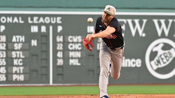 May 16, 2025; Boston, Massachusetts, USA; Atlanta Braves starting pitcher Chris Sale (51) throws against the Boston Red Sox during the first inning at Fenway Park. Mandatory Credit: Eric Canha-Imagn Images May 16, 2025; Boston, Massachusetts, USA; Atlanta Braves starting pitcher Chris Sale (51) throws against the Boston Red Sox during the first inning at Fenway Park. Mandatory Credit: Eric Canha-Imagn Images