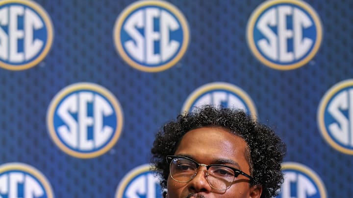 Jul 15, 2025; Atlanta, GA, USA; Tennessee Volunteers linebacker Arion Carter answers media day questions during SEC Media Days at Omni Atlanta Hotel. Mandatory Credit: Jordan Godfree-Imagn Images