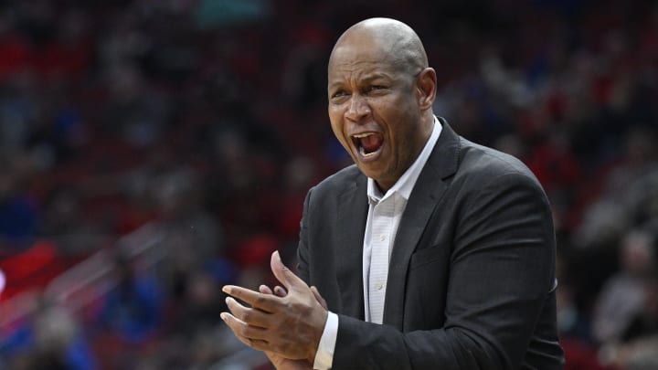 Jan 23, 2024; Louisville, Kentucky, USA;  Louisville Cardinals head coach Kenny Payne reacts during regular season loss to Duke 83-69.