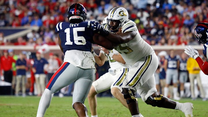 Sep 16, 2023; Oxford, Mississippi, USA; Georgia Tech Yellow Jackets offensive linemen Jakiah